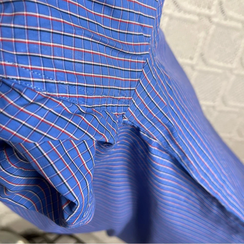 SILKINA‎ | Button Down Men's Dress Shirt Checkered Print Blue 42cm